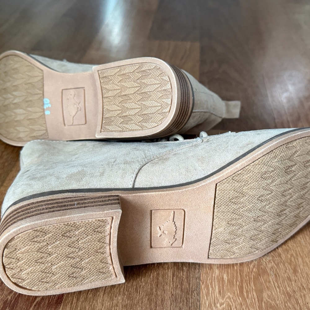 Women's Beige Suede Lace-Up Ankle Boots - Picture 4 of 7
